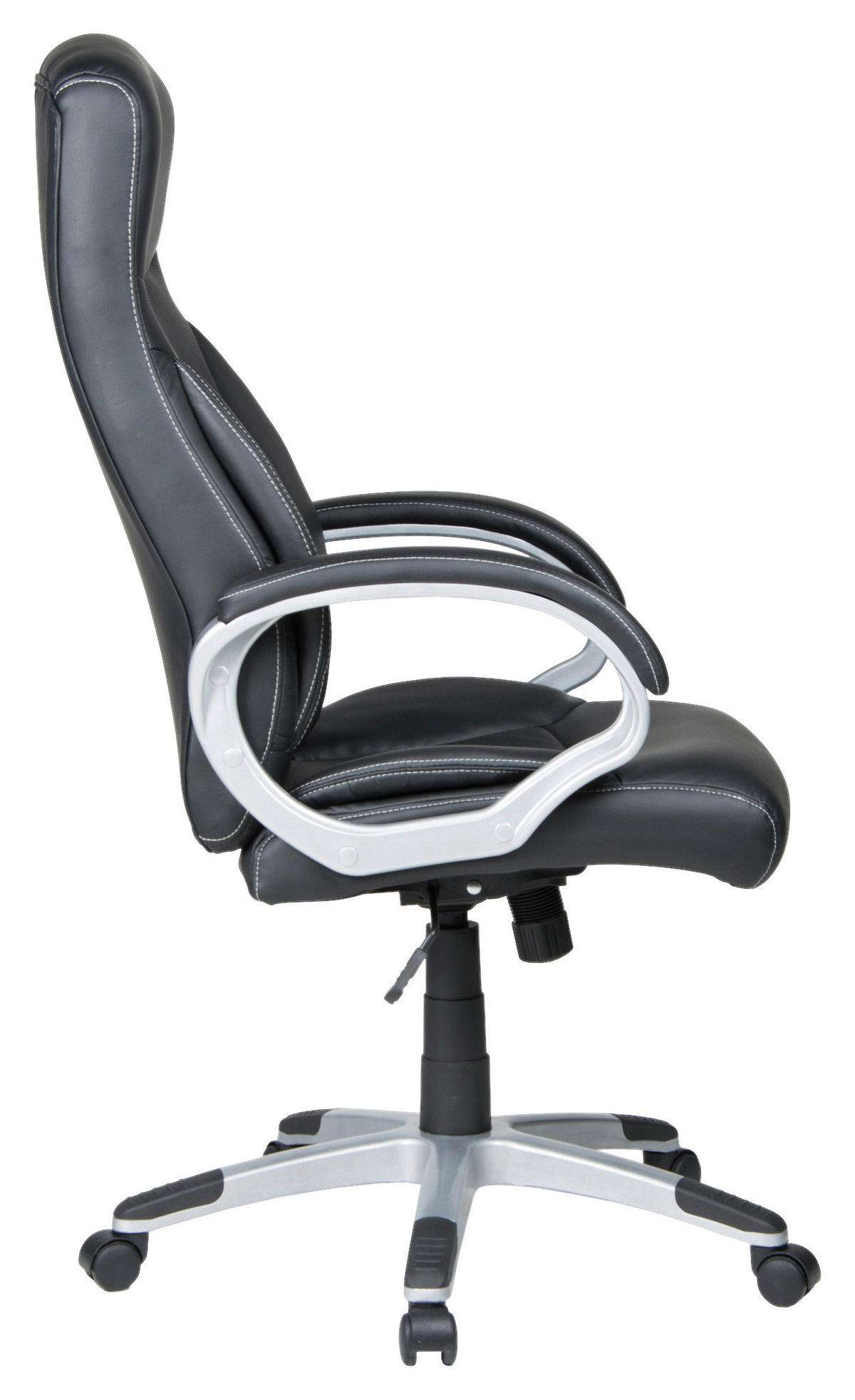 CHEFSESSEL Lederlook Schwarz  - Silberfarben/Schwarz, KONVENTIONELL, Kunststoff/Textil (65/114-122/65cm) - Boxxx