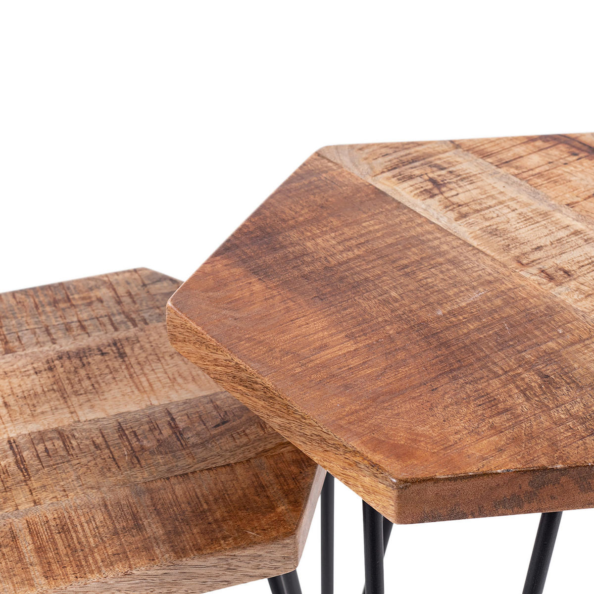 SATZTISCH Mangoholz massiv sechseckig Naturfarben, Schwarz  - Schwarz/Naturfarben, MODERN, Holz/Metall - MID.YOU