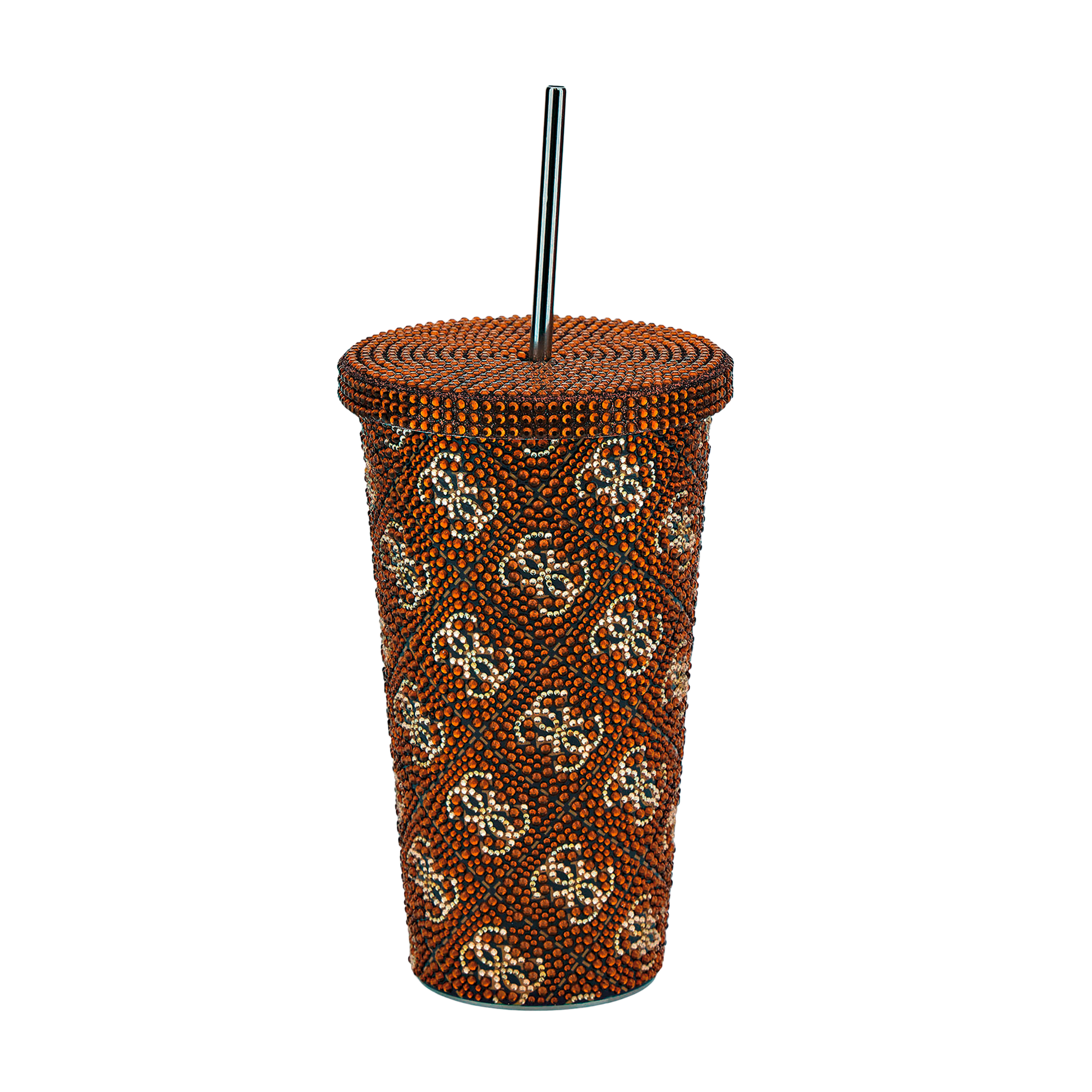 ČAŠA TO GO  0,500 l  PEONY  - tamno smeđa, Konvencionalno, metal/tekstil (17cm) - Guess