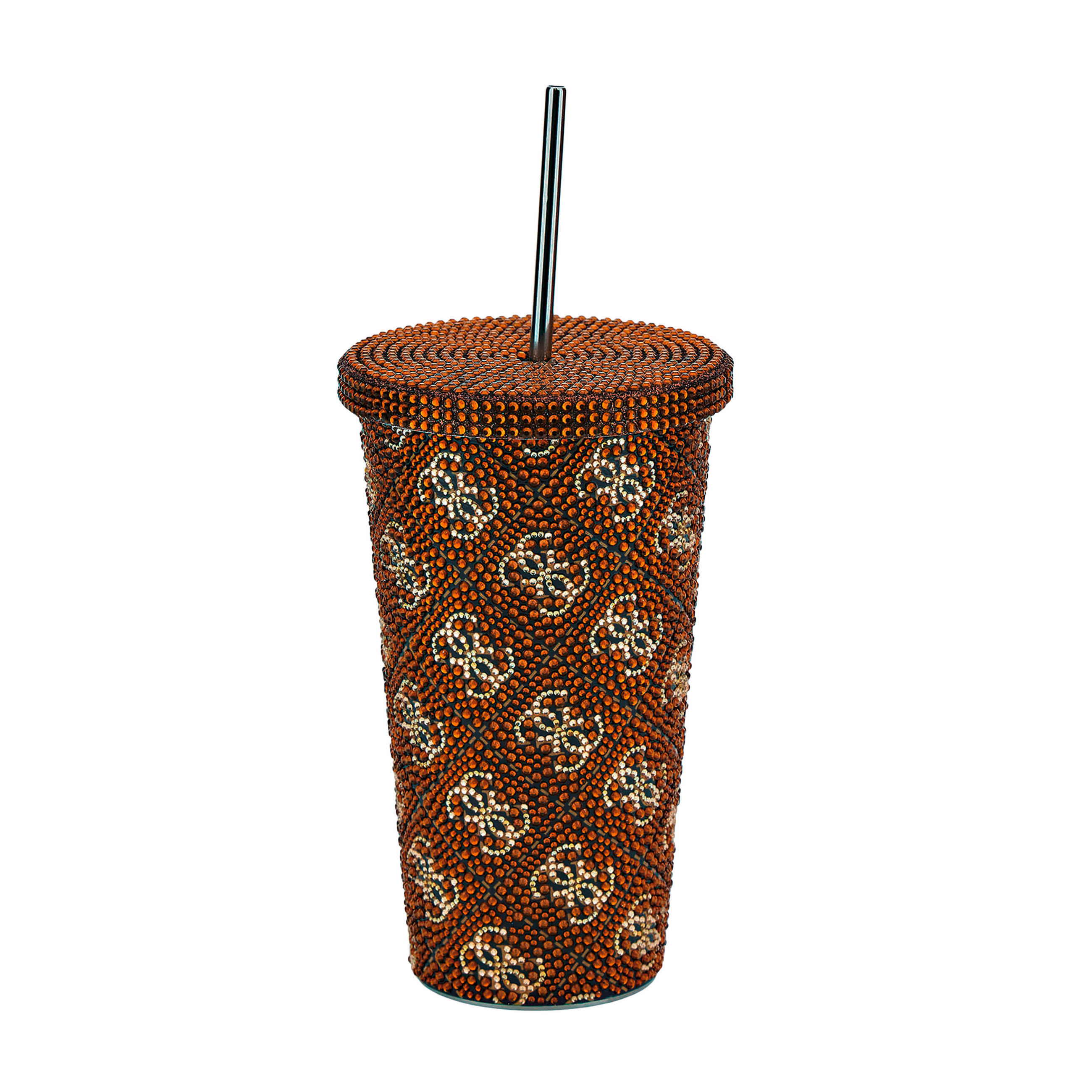 ČAŠA TO GO 0,500 l PEONY - tamno smeđa, Konvencionalno, metal/tekstil (17cm) - Guess