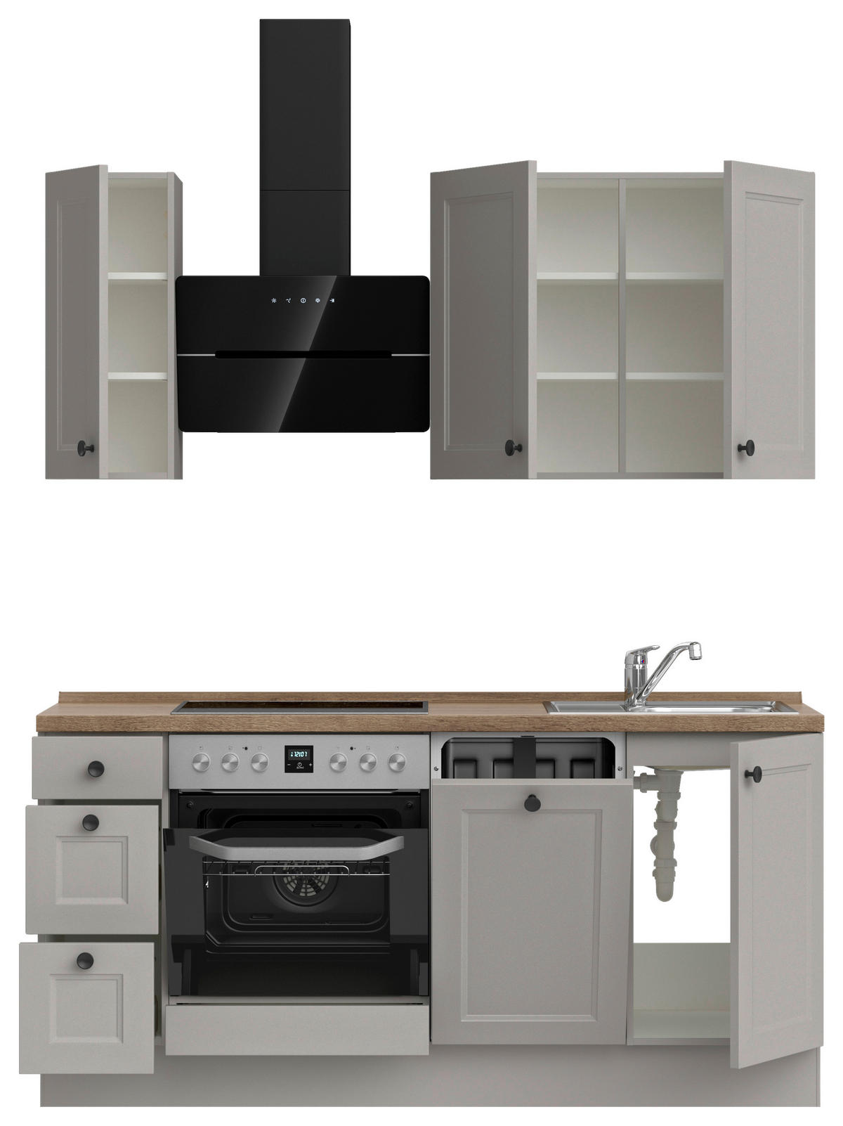 KÜCHENLEERBLOCK 180 cm   in Grau, Eiche dunkel  - Eiche dunkel/Schwarz, ROMANTIK / LANDHAUS, Holzwerkstoff/Metall (180cm) - Nobilia