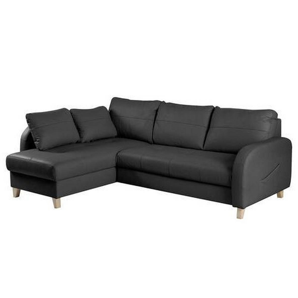 ECKSOFA Schwarz Echtleder Lederlook  - Buchefarben/Schwarz, Design, Leder/Holz (168/227cm) - Livetastic