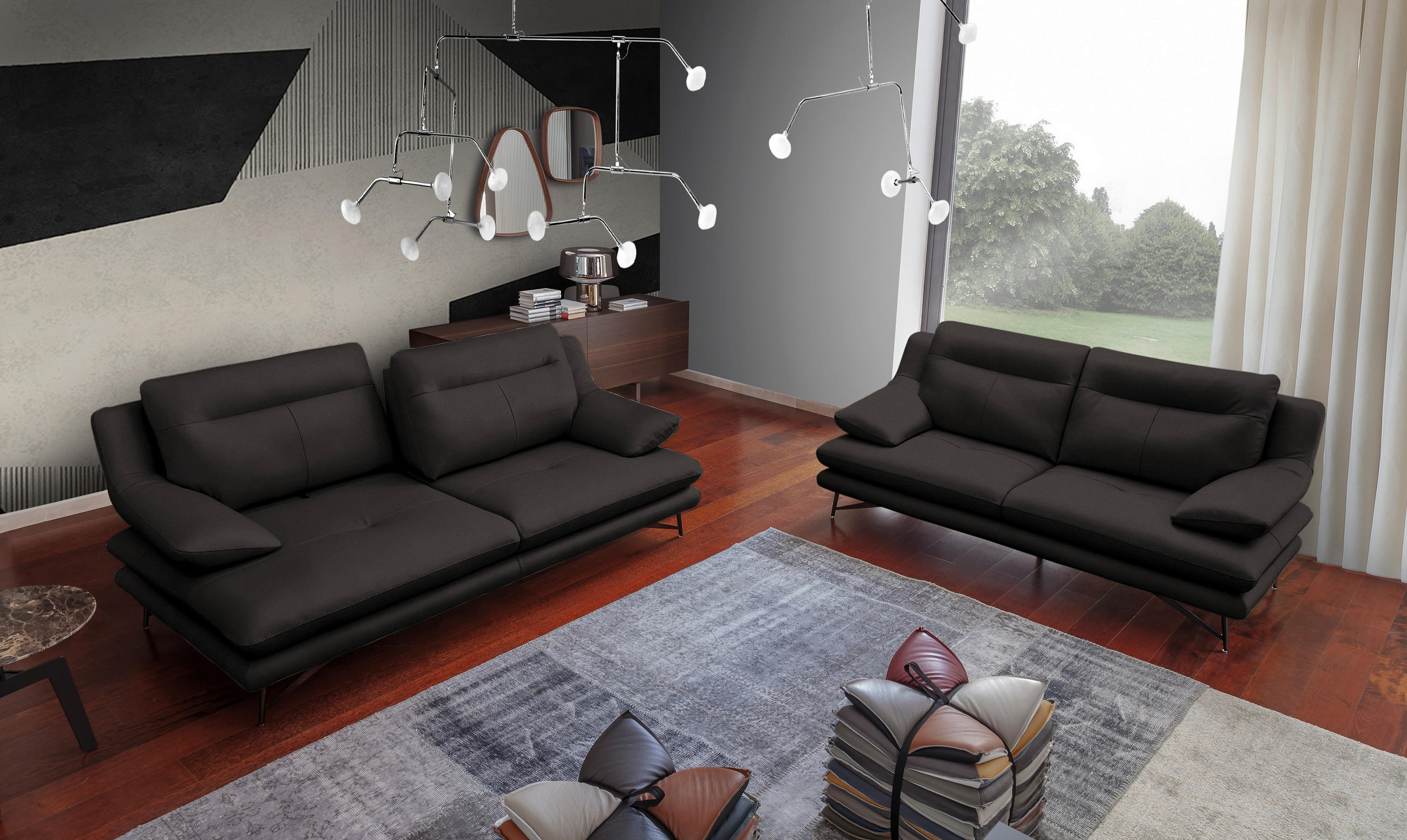 3-SITZER-SOFA in Leder Dunkelbraun  - Dunkelbraun, Design, Leder/Metall (215/90/109cm)