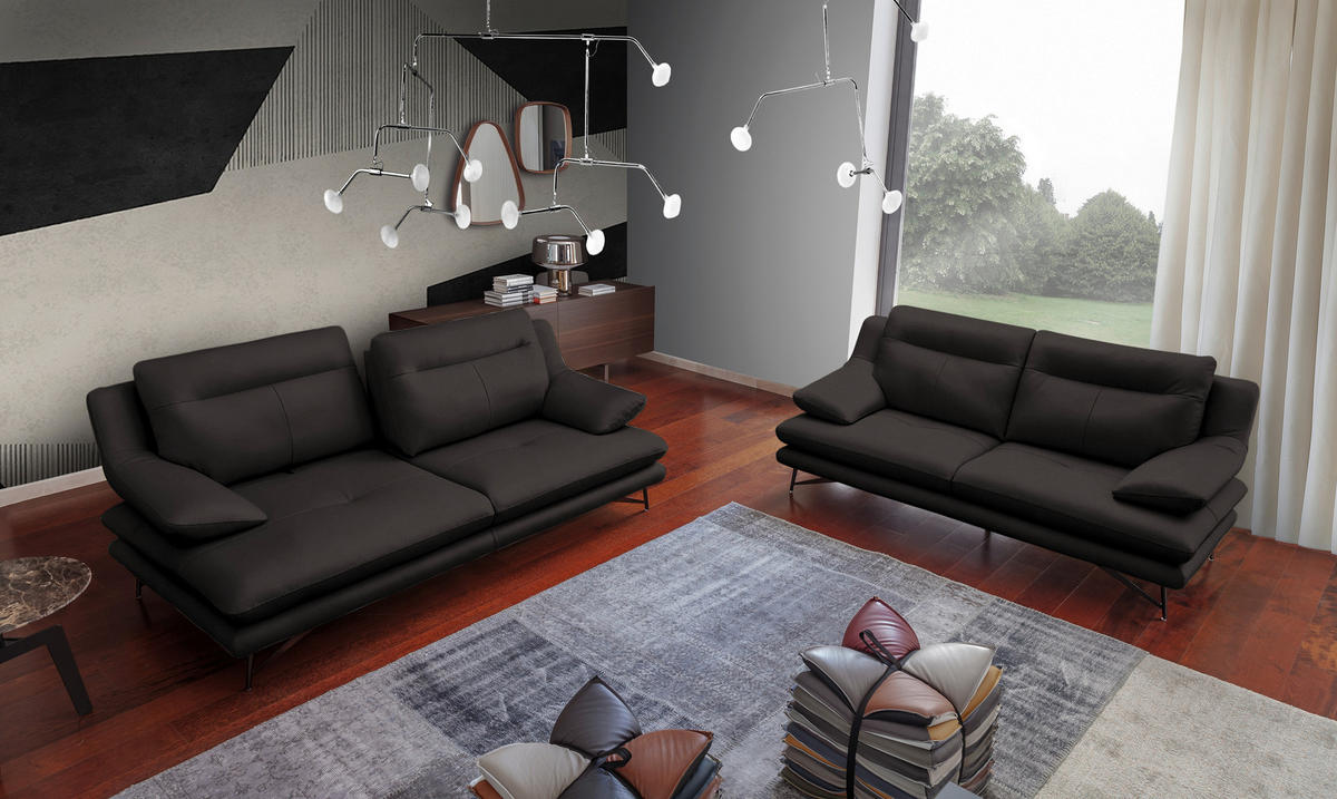 3-SITZER-SOFA in Leder Dunkelbraun  - Dunkelbraun, Design, Leder/Metall (215/90/109cm)