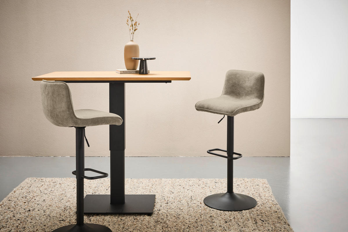 BARHOCKER Webstoff Schwarz, Taupe Eisen Stoffauswahl, Sitzfläche 360° drehbar  - Taupe/Schwarz, Design, Textil/Metall (45/88-109,5/50cm) - home24