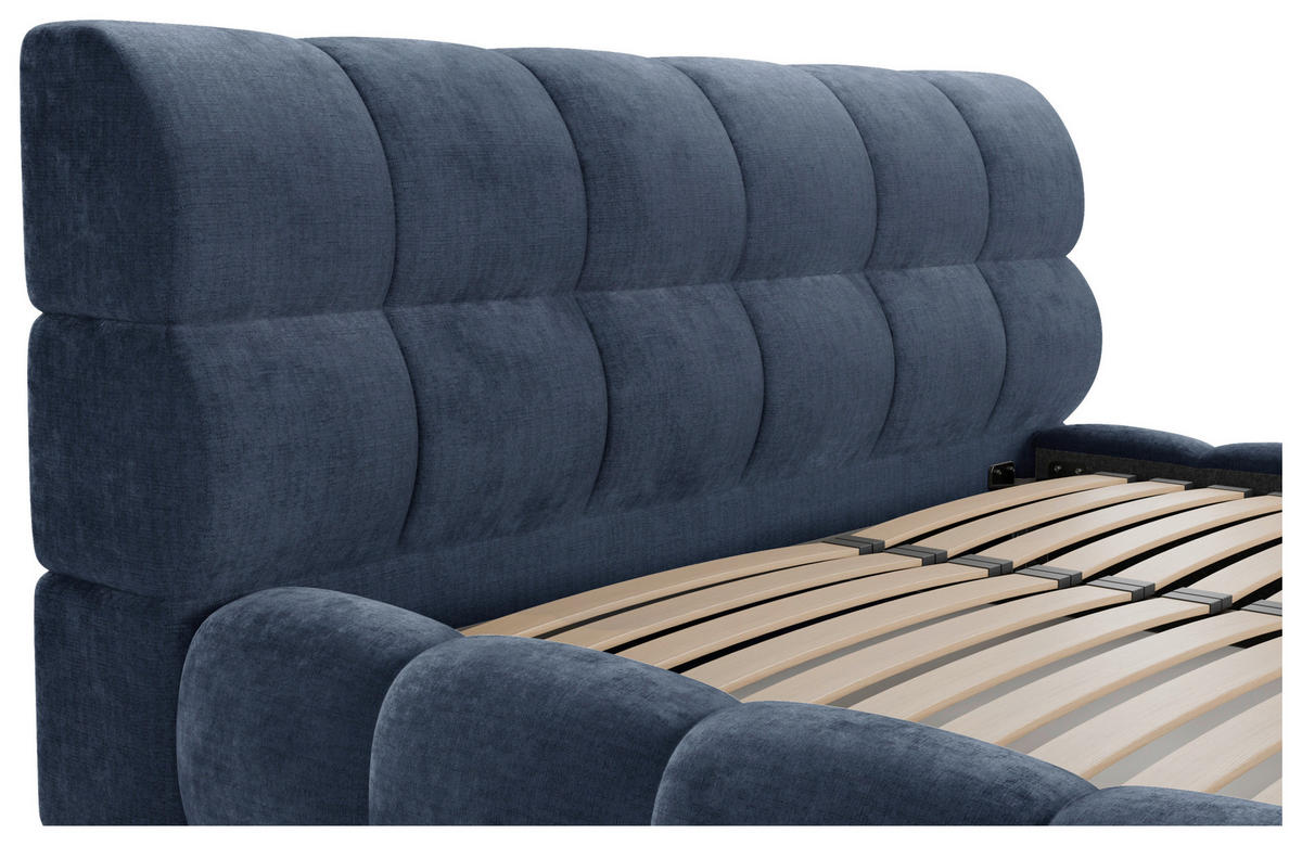 POLSTERBETT 180/200 cm,  in Blau, Lattenrost, Bettkasten,  - Blau/Schwarz, Design, Holz/Textil (180/200cm) - Chameo