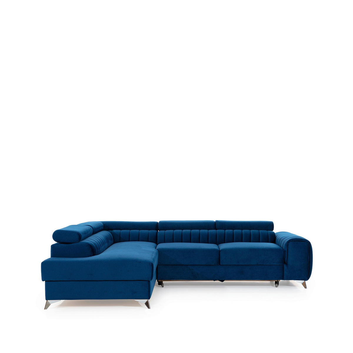 ECKSOFA in Samt Blau  205/278 cm  - Blau/Silberfarben, Design, Textil/Metall (205/278cm) - MID.YOU