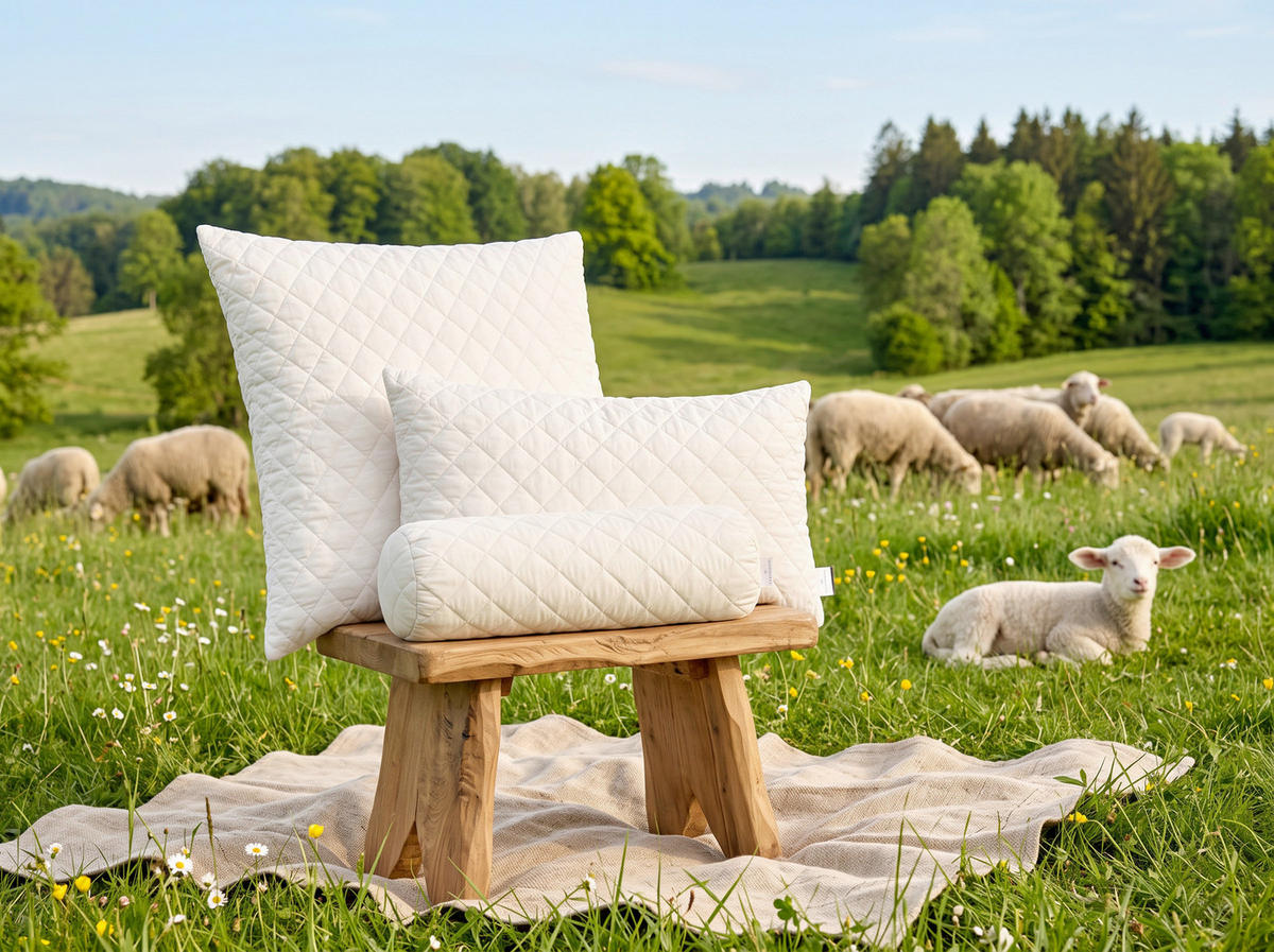 KOPFKISSEN 40/80 cm Lasse Wolle (Schafschurwolle)  - Weiß, Basics, Textil (40/80cm) - Billerbeck