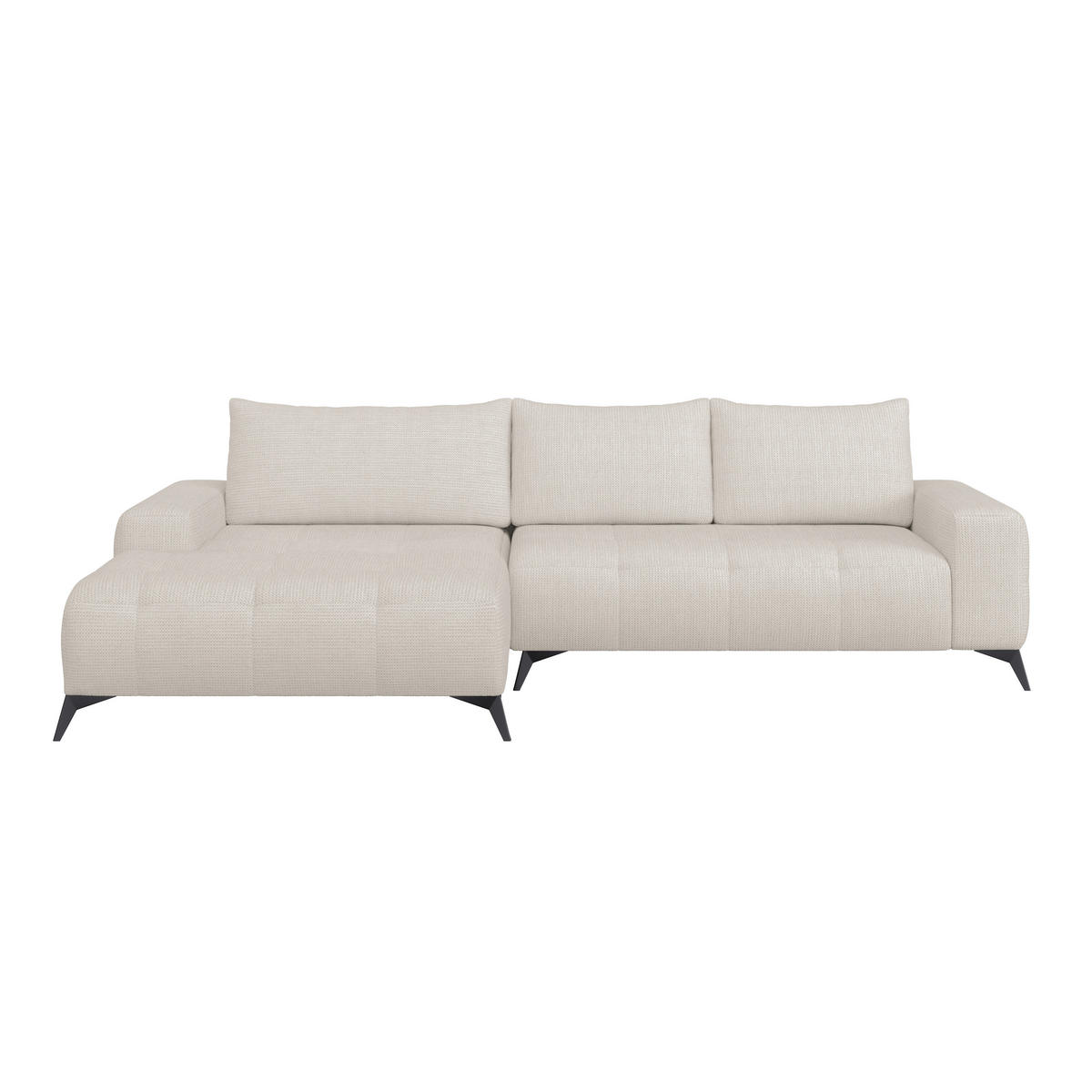 ECKSOFA MAURO Perlmutt Flachgewebe  - Perlmutt/Schwarz, Trend, Textil/Metall (175/290cm) - MID.YOU