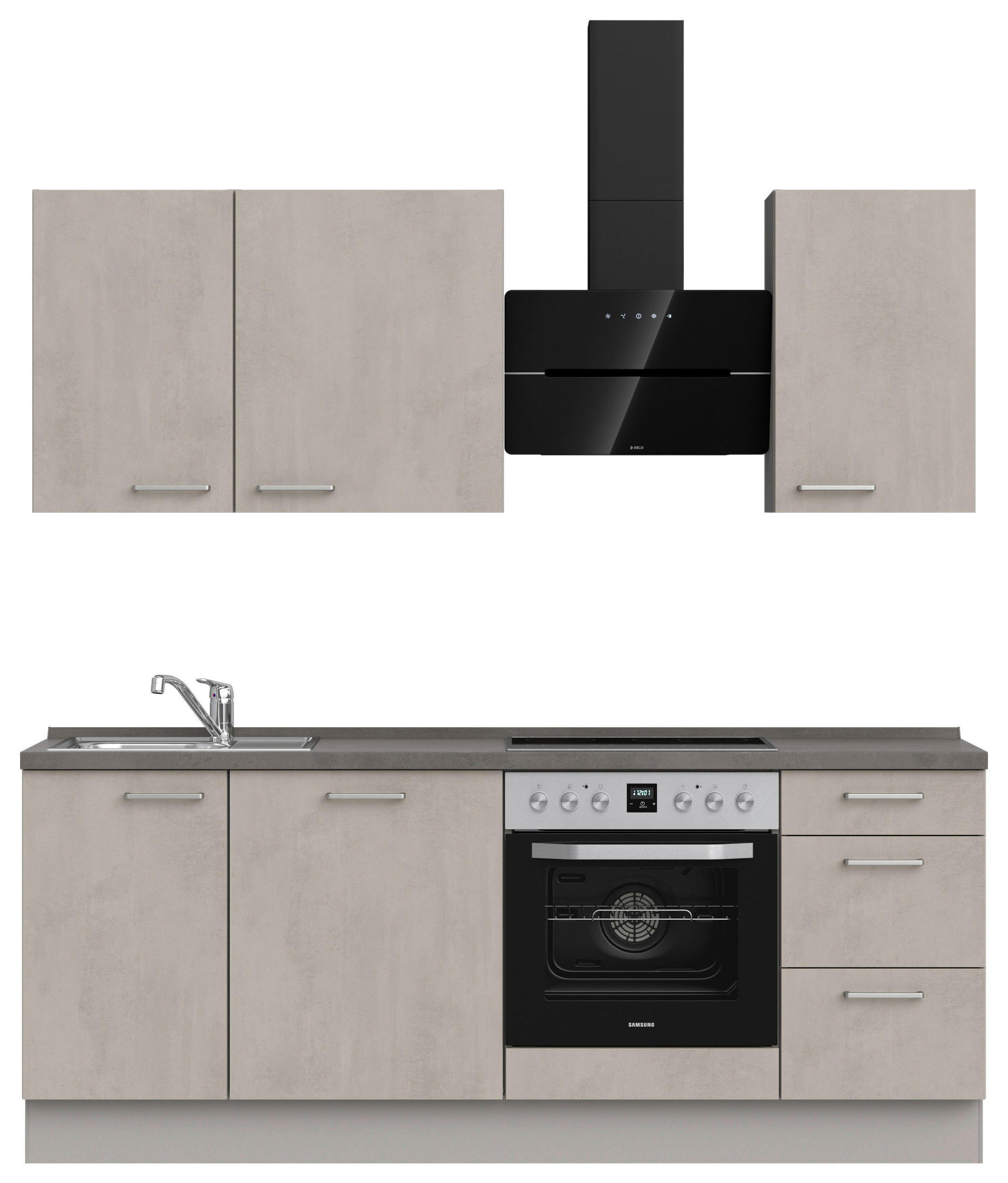 KÜCHENBLOCK 210 cm   in Grau, Schieferfarben  - Schieferfarben/Edelstahlfarben, MODERN, Holzwerkstoff/Metall (210cm) - Nobilia