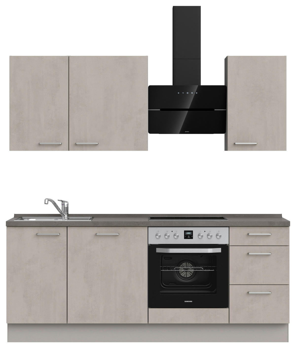 KÜCHENBLOCK 210 cm   in Grau, Schieferfarben  - Schieferfarben/Edelstahlfarben, MODERN, Holzwerkstoff/Metall (210cm) - Nobilia