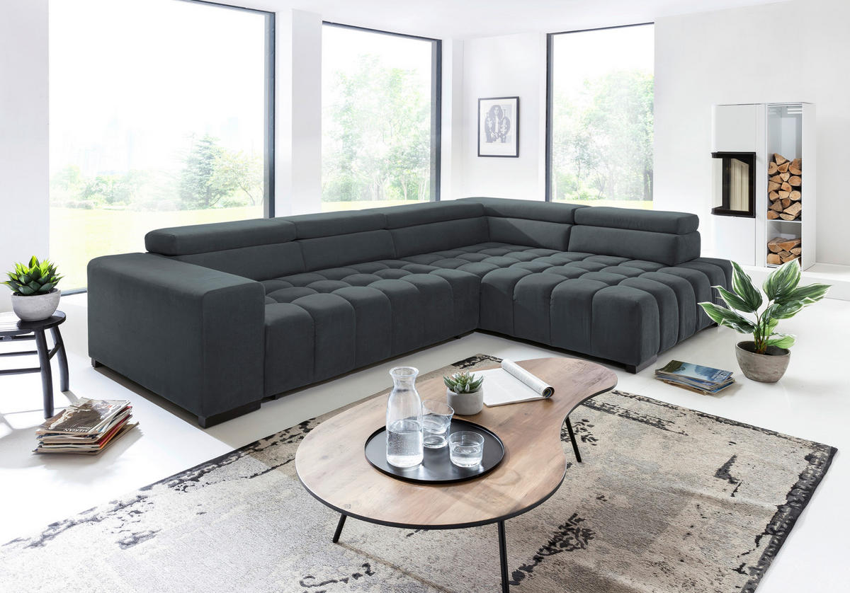 ECKSCHLAFSOFA in Dunkelgrau Textil   - Dunkelgrau/Schwarz, Design, Holz/Textil (307/201cm) - Livetastic