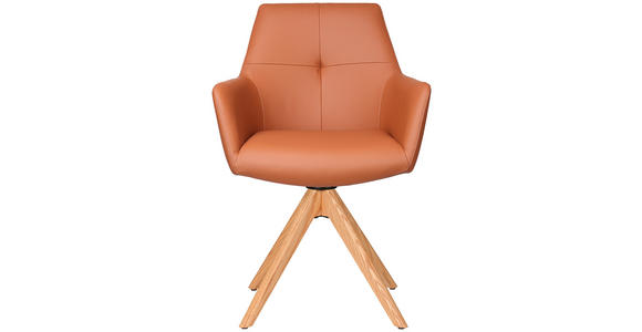 ARMLEHNSTUHL in Echtleder pigmentiert - Eichefarben/Cognac, KONVENTIONELL, Leder/Holz (59,5/87,5/63cm) - Novel
