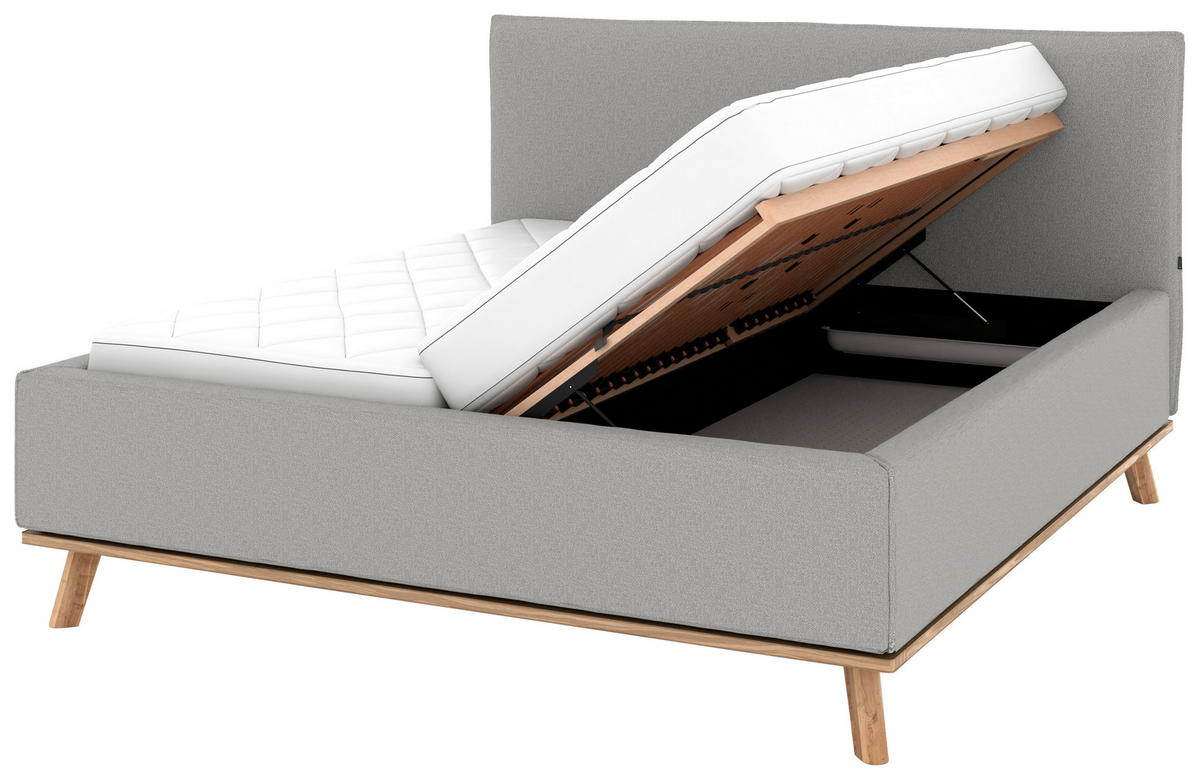 POLSTERBETT 160/200 cm,  in Hellgrau, Matratze, Lattenrost, Bettkasten, H2 + H3 = mittel + fest  - Eichefarben/Hellgrau, Design, Holz/Textil (160/200cm) - Musterring