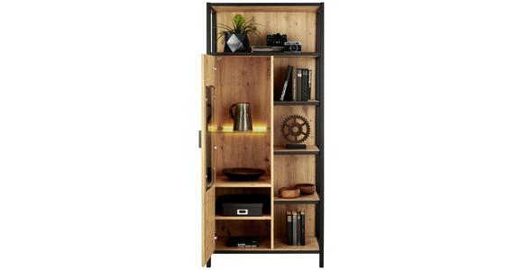 VITRINE in Anthrazit, Eichefarben  - Eichefarben/Anthrazit, Design, Glas/Holzwerkstoff (76/172/40cm) - Carryhome