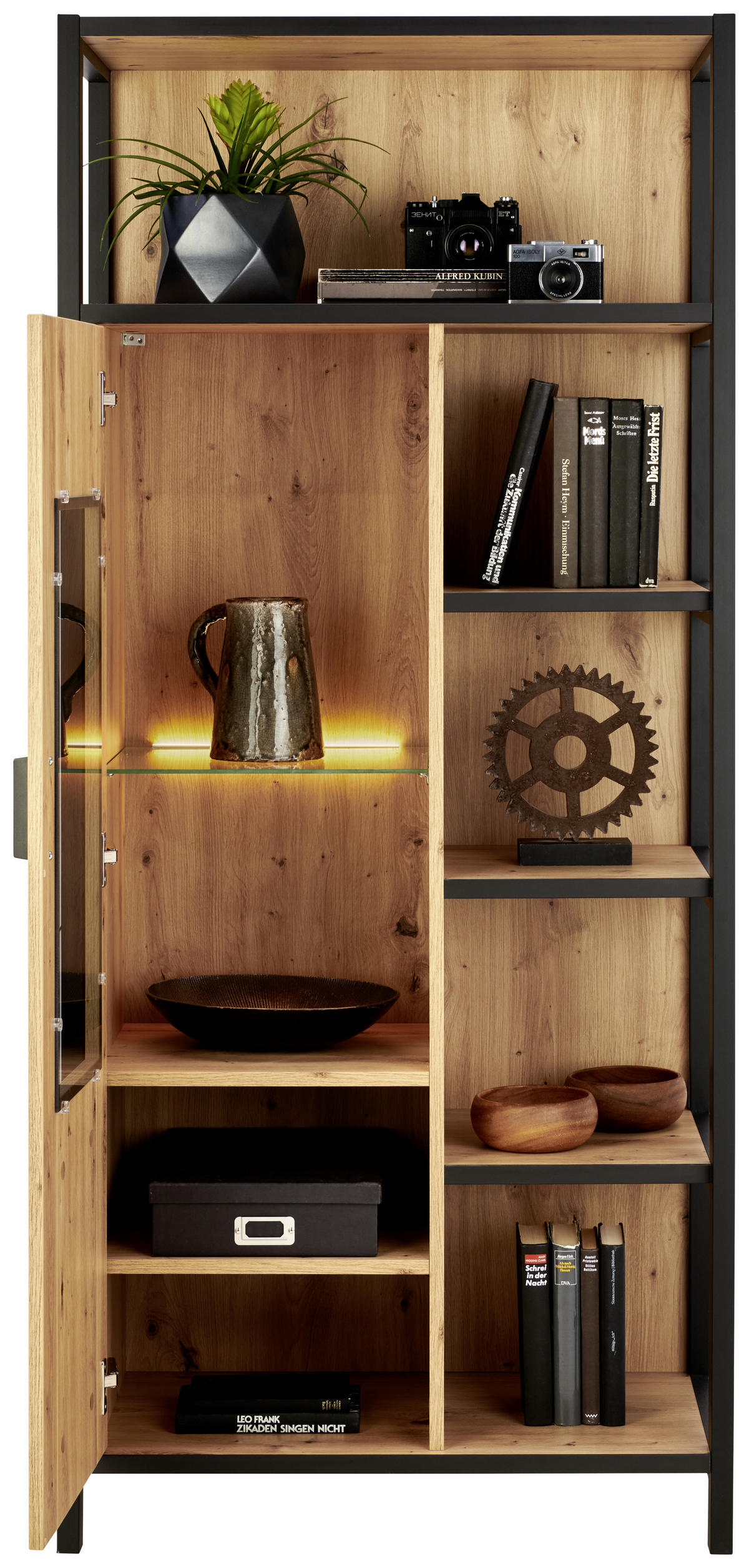 REGAL ZA DNEVNI BORAVAK antracit, divlji hrast   - antracit/divlji hrast, Moderno, staklo/drvni materijal (300/172/46cm) - Carryhome