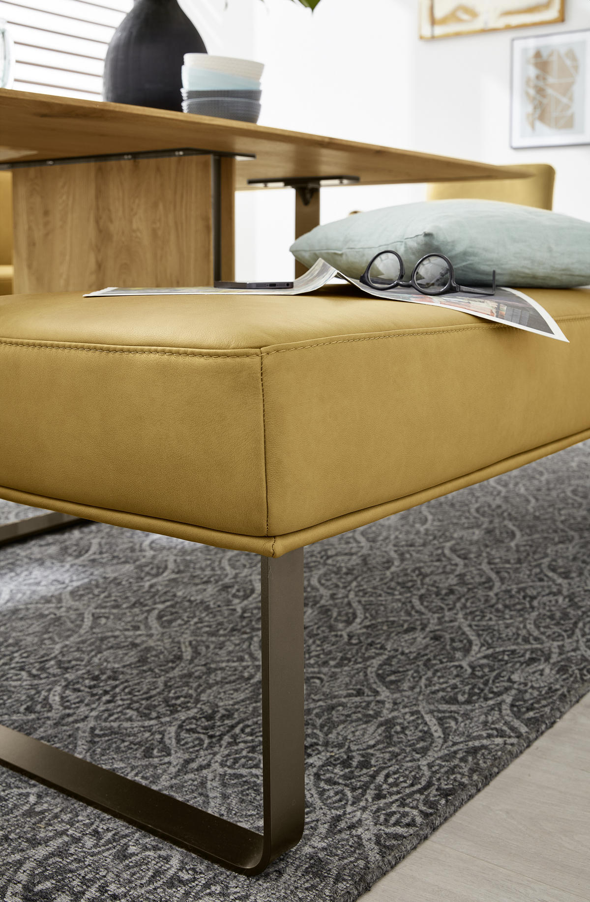 SITZBANK 251/84/67 cm Echtleder Gelb, Bronzefarben Metall  - Gelb/Bronzefarben, Design, Leder/Metall (251/84/67cm) - Musterring