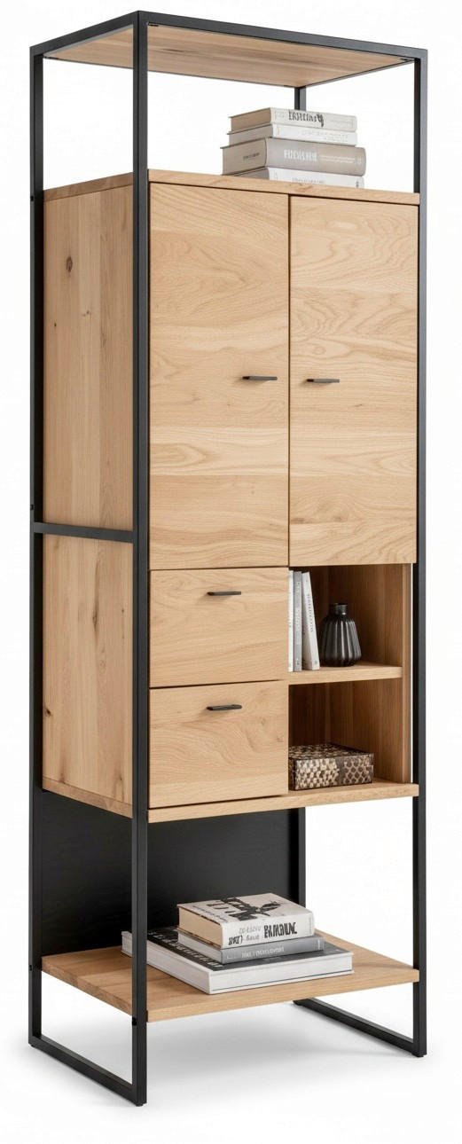 HIGHBOARD  64/173/39 cm 2 Schublade(n)  - Eichefarben/Schwarz, Design, Holz/Metall (64/173/39cm) - Linea Natura