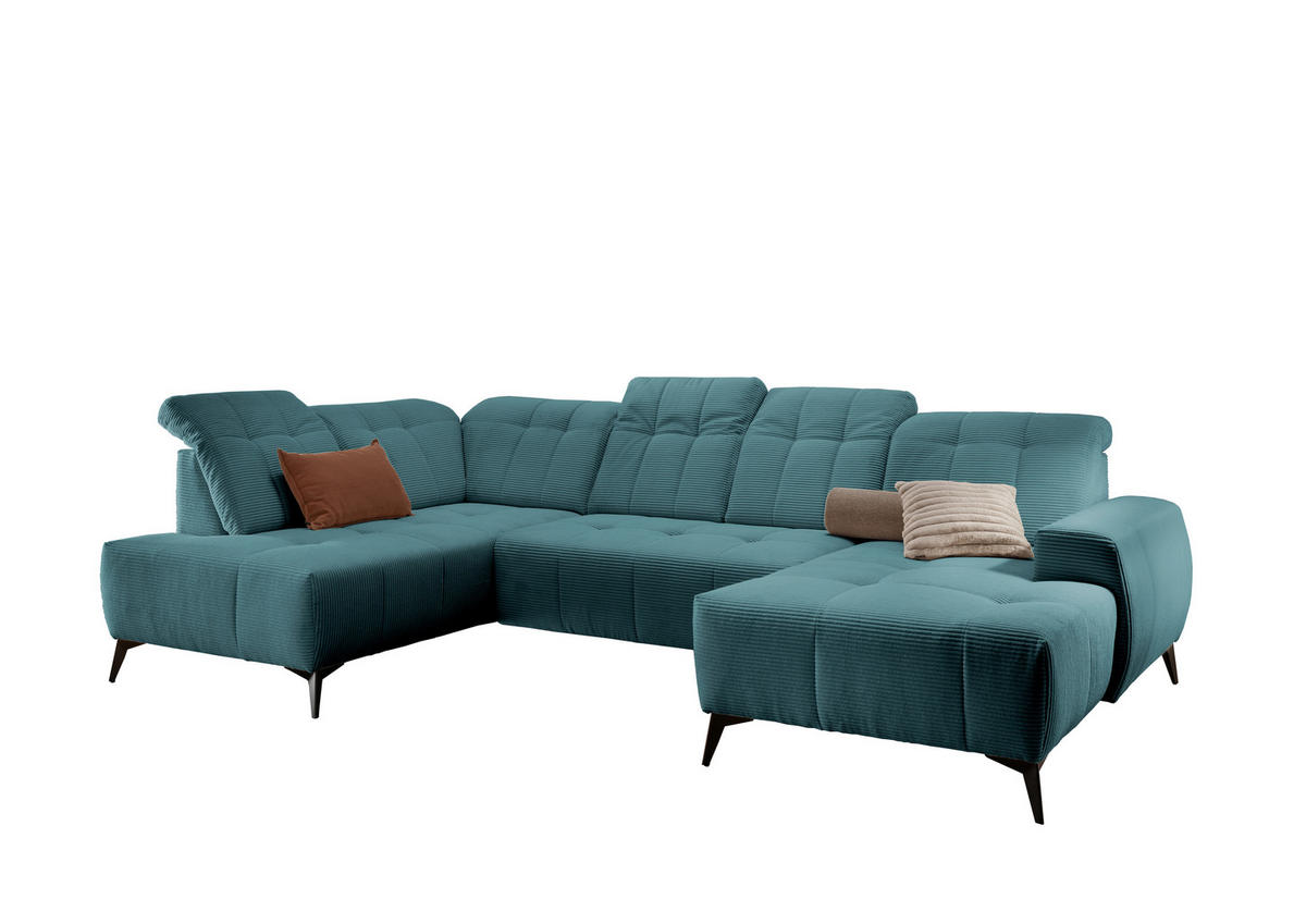 WOHNLANDSCHAFT SANO in Cord Petrol  - Petrol/Schwarz, MODERN, Textil/Metall (200/337/180cm) - Livetastic