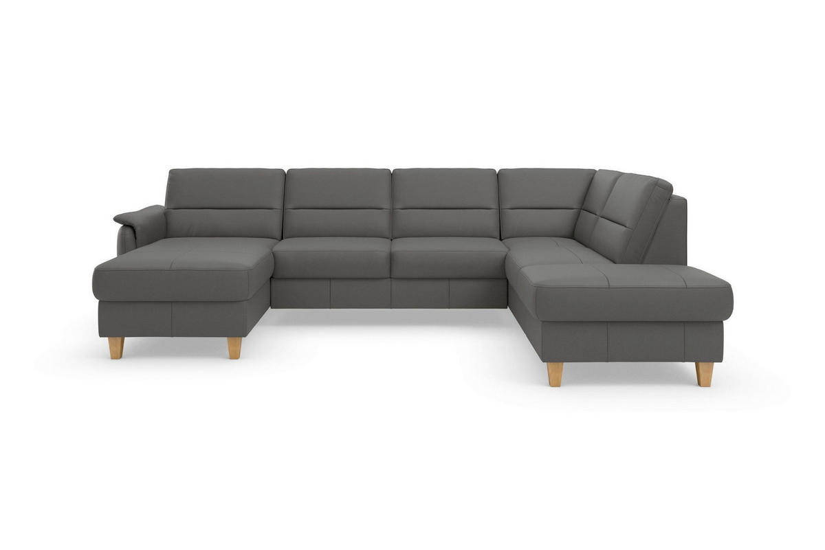WOHNLANDSCHAFT Echtleder Mokka  - Eichefarben/Mokka, Basics, Leder/Holz (163/308/212cm) - Sit & More