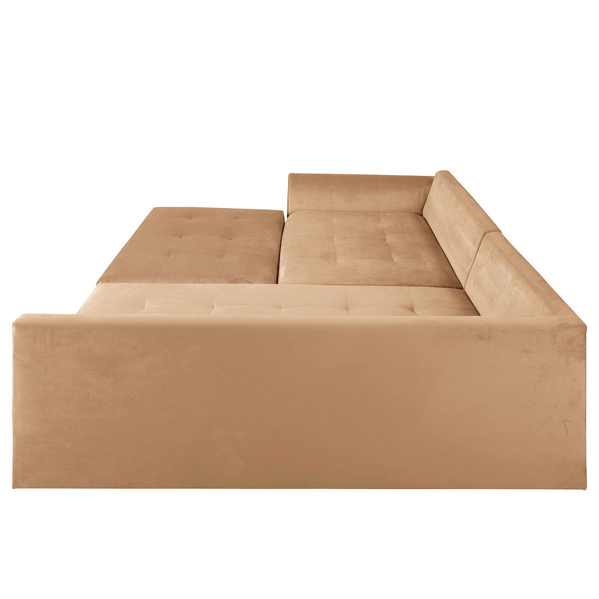 ECKSOFA inkl. Hocker Ariella Hellbraun Samt Rückenkissen, Hocker  - Hellbraun/Naturfarben, Design, Holz/Textil (231/161cm) - Livetastic