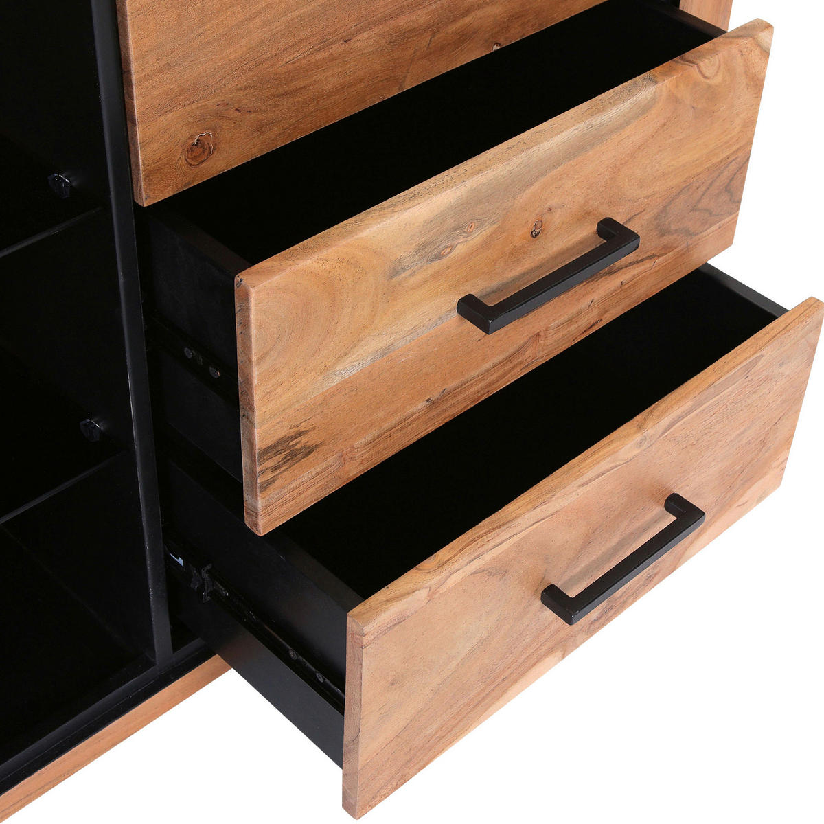 SIDEBOARD  in 210/80/44 cm  - Schwarz/Akaziefarben, LIFESTYLE, Glas/Holz (210/80/44cm) - Landscape