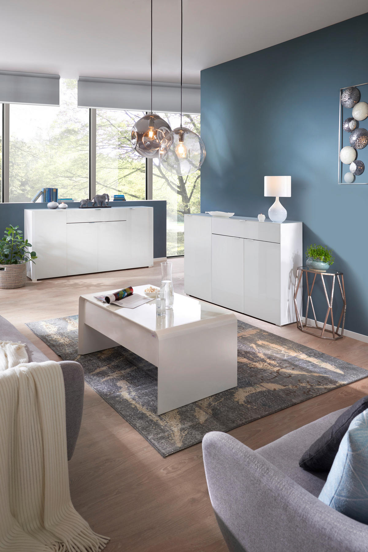 SIDEBOARD  in 180/92/42 cm  - Chromfarben/Weiß, Design, Glas/Holzwerkstoff (180/92/42cm) - Novel