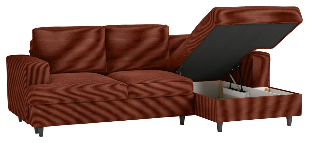 ECKSOFA Cord, Velours Rostfarben  - Rostfarben/Schwarz, Design, Holz/Textil (247/140cm) - MID.YOU