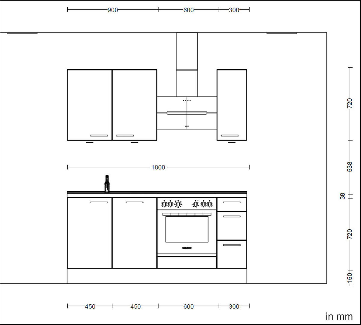 KÜCHENLEERBLOCK 180 cm   in Eichefarben, Weiß Hochglanz  - Edelstahlfarben/Eichefarben, MODERN, Holzwerkstoff/Metall (180cm) - Nobilia
