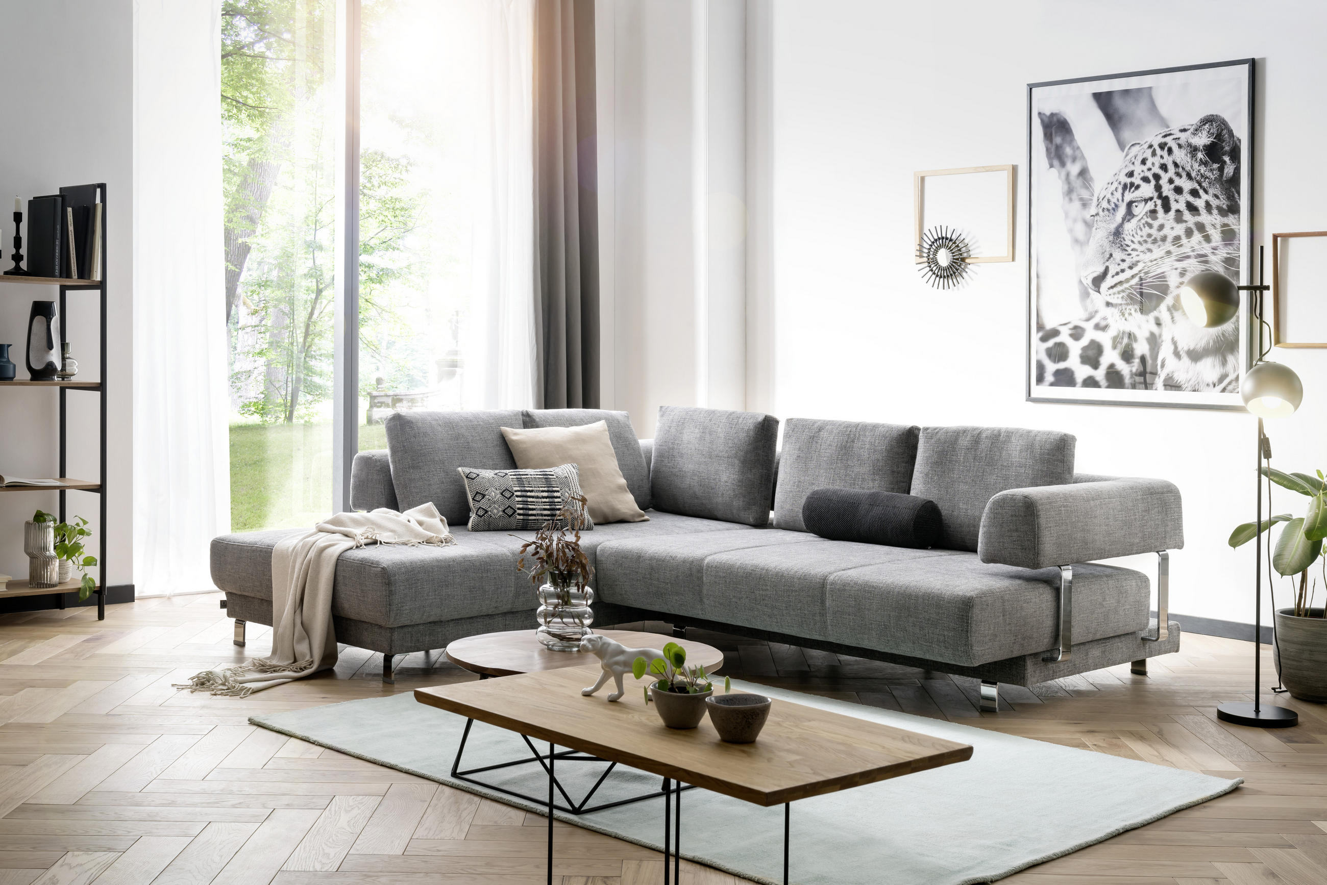 Thumbnail - Stylife Ecksofa, Graphit, Textil, Uni, 3-Sitzer, Füllung: Polyurethan (Pur), Ottomane links, L-Form, 277x235 cm, Goldene...