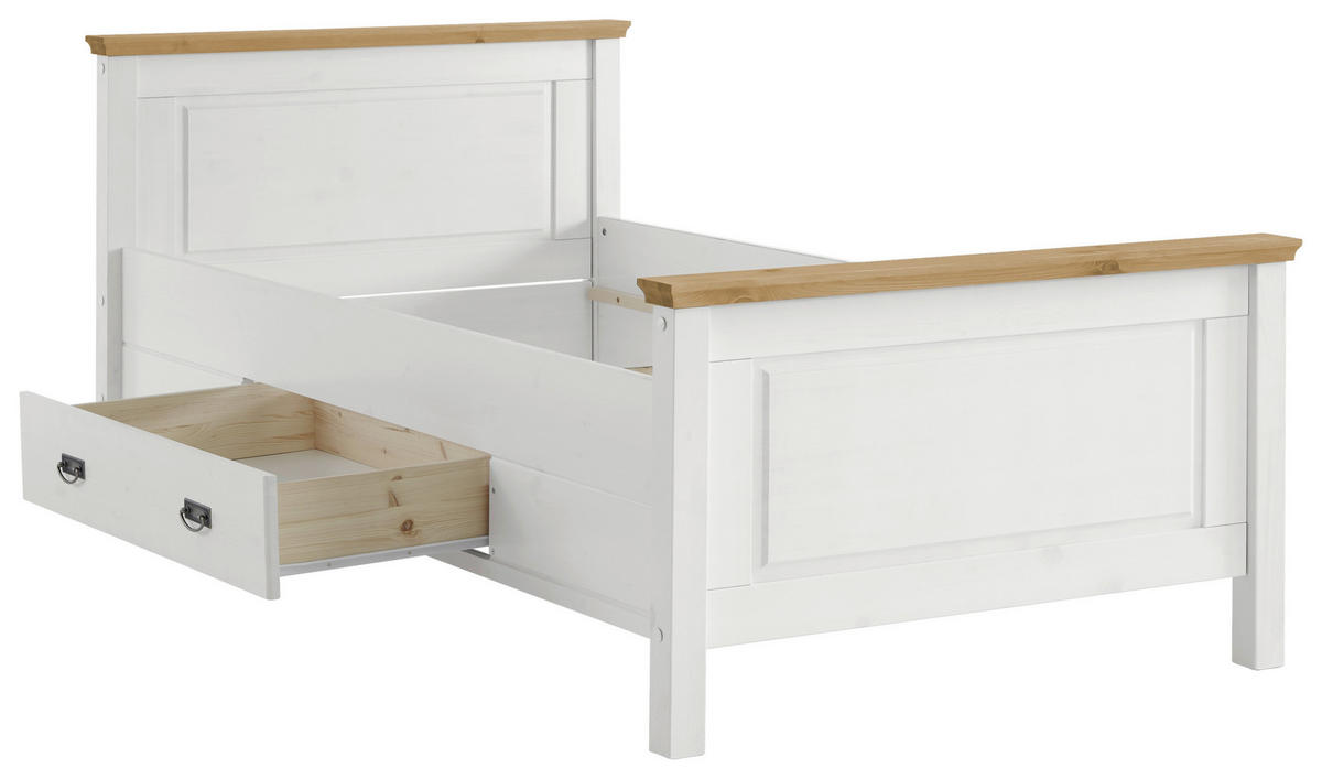 BETT 100/200 cm  in Weiß, Laugenfarbig  - Laugenfarbig/Weiß, ROMANTIK / LANDHAUS, Holz (100/200cm) - Boxxx