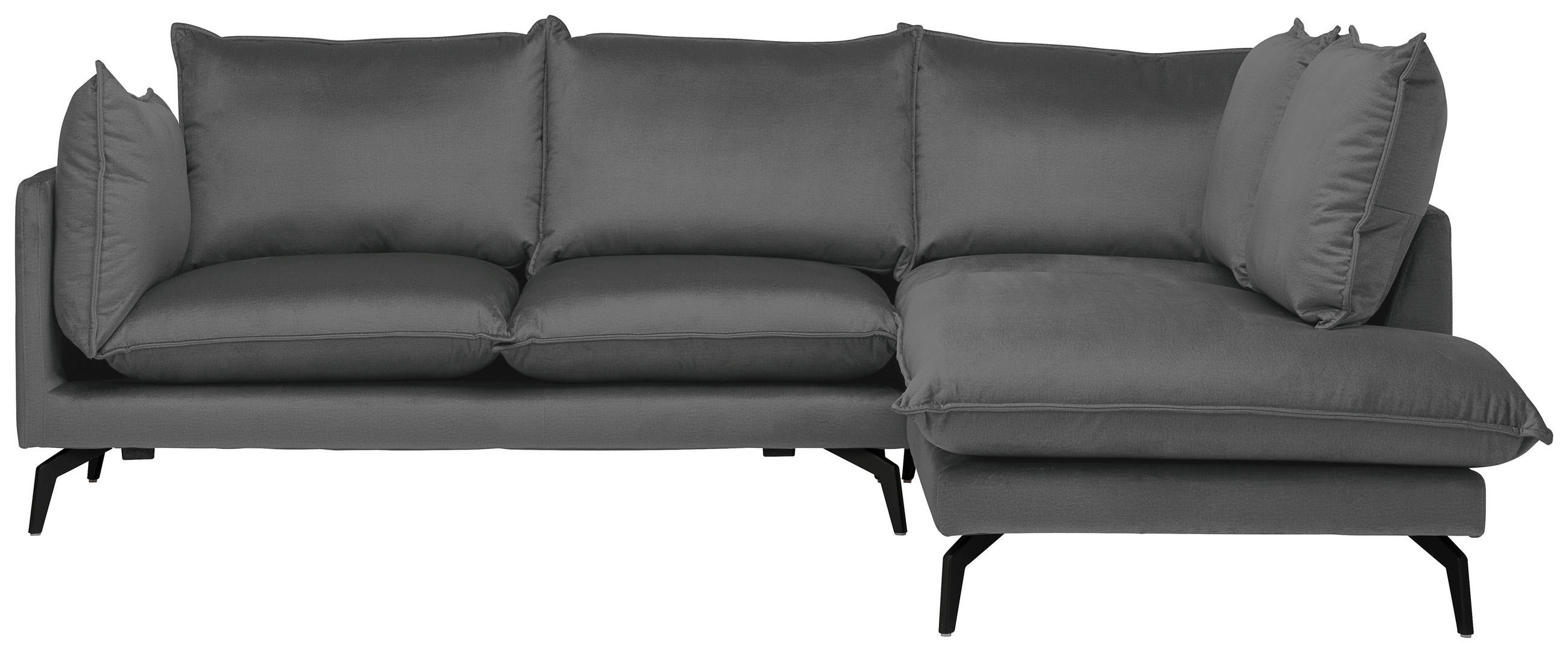 ECKSOFA in Samt Dunkelgrau  241/200 cm  - Dunkelgrau/Schwarz, Design, Textil/Metall (241/200cm) - Carryhome
