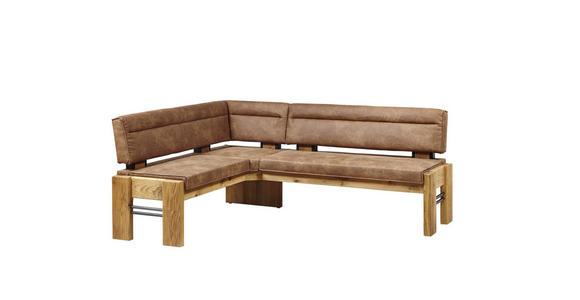 ECKBANK 163/203 cm Mikrofaser Eichefarben, Hellbraun Eiche massiv Holz, Metall - Hellbraun/Eichefarben, KONVENTIONELL, Holz/Textil (163/203cm) - Moderano
