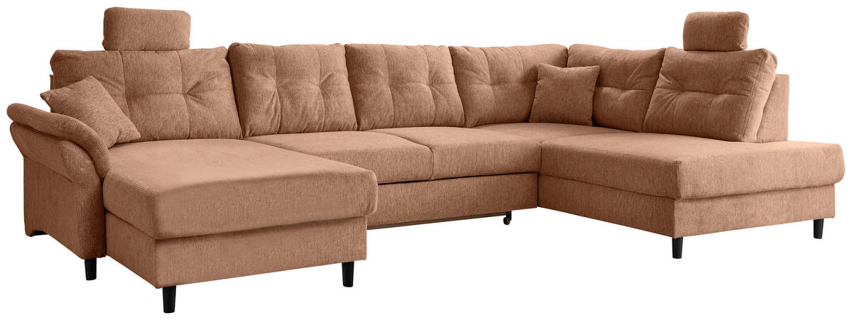 WOHNLANDSCHAFT Koralle Chenille  - Koralle/Schwarz, MODERN, Holz/Textil (176/338/206cm) - Livetastic