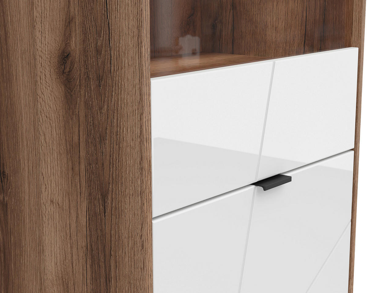 VITRINE in Eichefarben, Weiss Hochglanz  - Weiss Hochglanz/Eichefarben, Design, Glas/Holzwerkstoff (64/200,5/42,5cm)