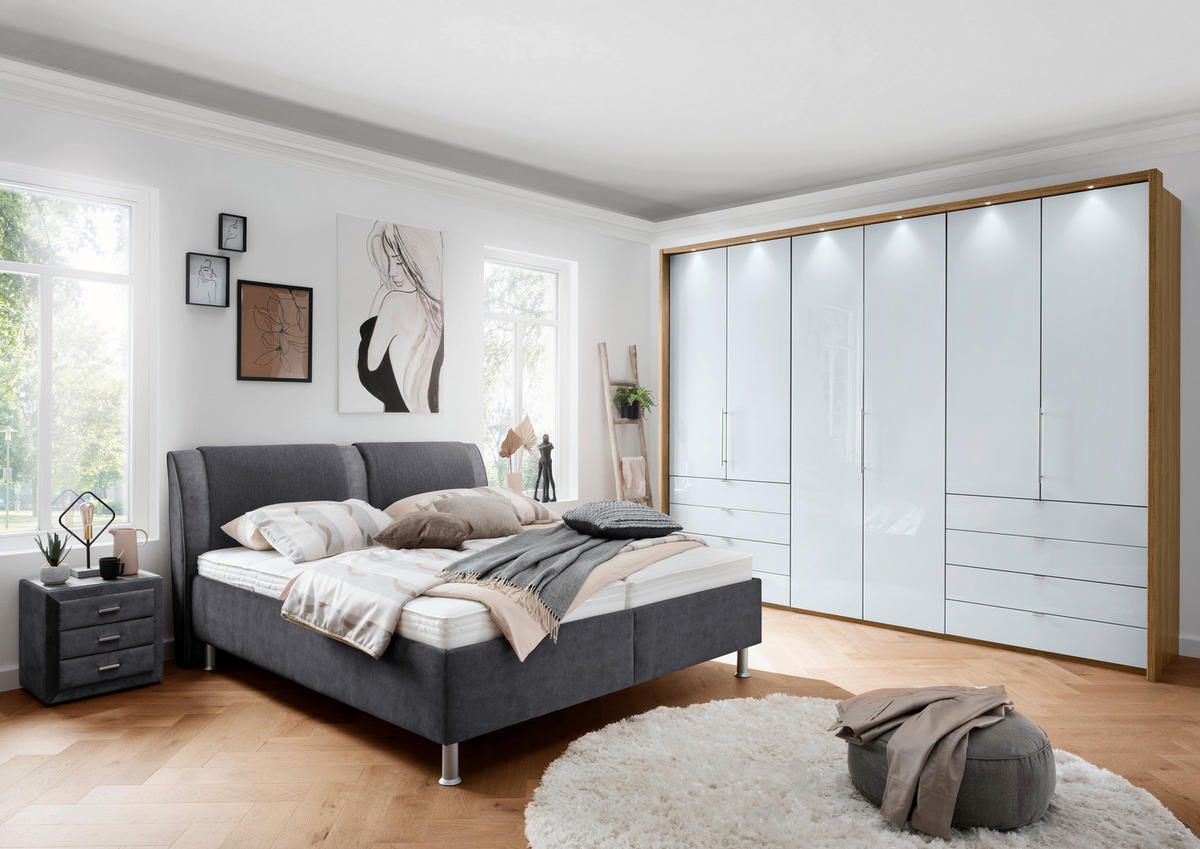 POLSTERBETT 180/200 cm,  in Anthrazit, Grau, Matratze, gepolstertes Kopfteil, Lattenrost, H2 + H2 = mittel  - Anthrazit/Alufarben, KONVENTIONELL, Holz/Holzwerkstoff (180/200cm) - Beldomo - Sleep