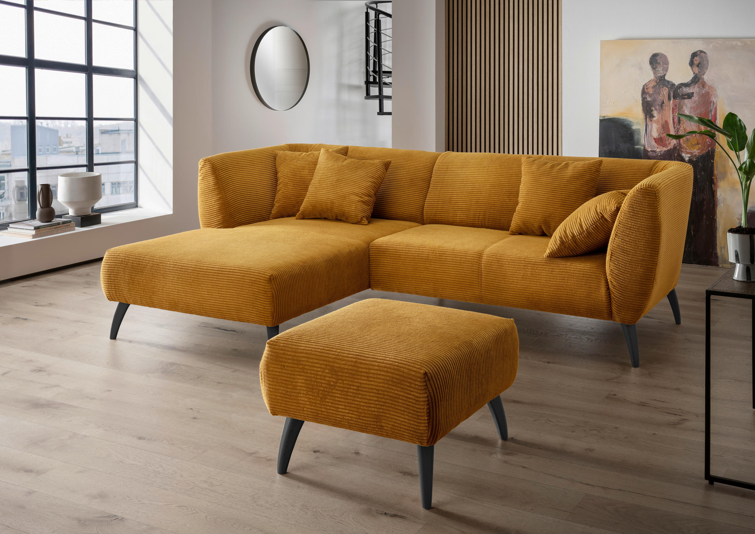 ECKSOFA in Cord Goldfarben - Goldfarben/Schwarz, Modern, Holz/Textil (160/264cm) - MID.YOU