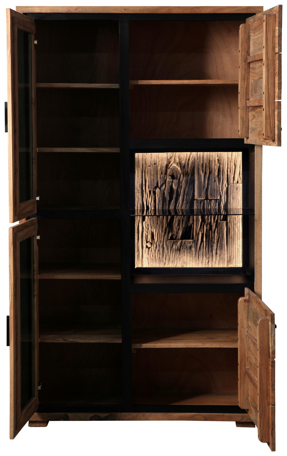 VITRINE in Hartholz Akazie Schwarz, Akaziefarben, Grau  - Schwarz/Akaziefarben, LIFESTYLE, Glas/Holz (103/180/40cm) - Landscape