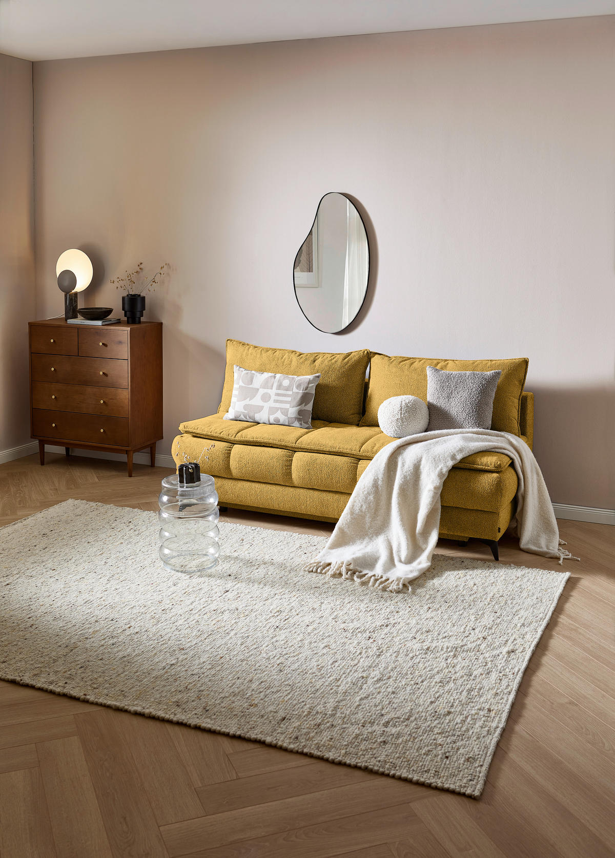 SCHLAFSOFA in Flachgewebe Senfgelb  - Senfgelb/Schwarz, Design, Textil/Metall (197/95/92cm) - Stylife
