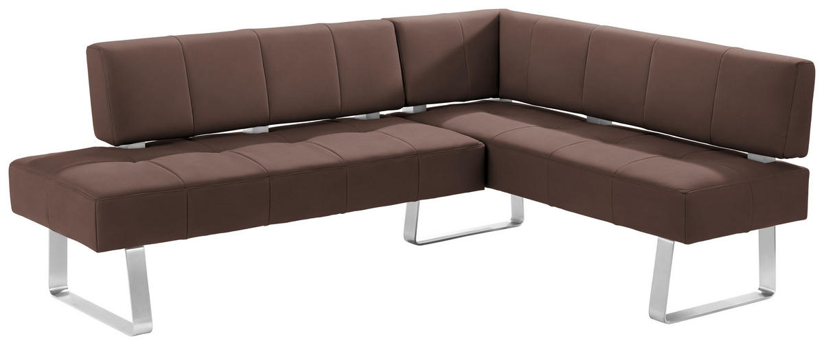 ECKBANK 227/165 cm Mikrofaser Braun, Edelstahlfarben Metall   - Edelstahlfarben/Braun, Design, Textil/Metall (227/165cm) - Moderano