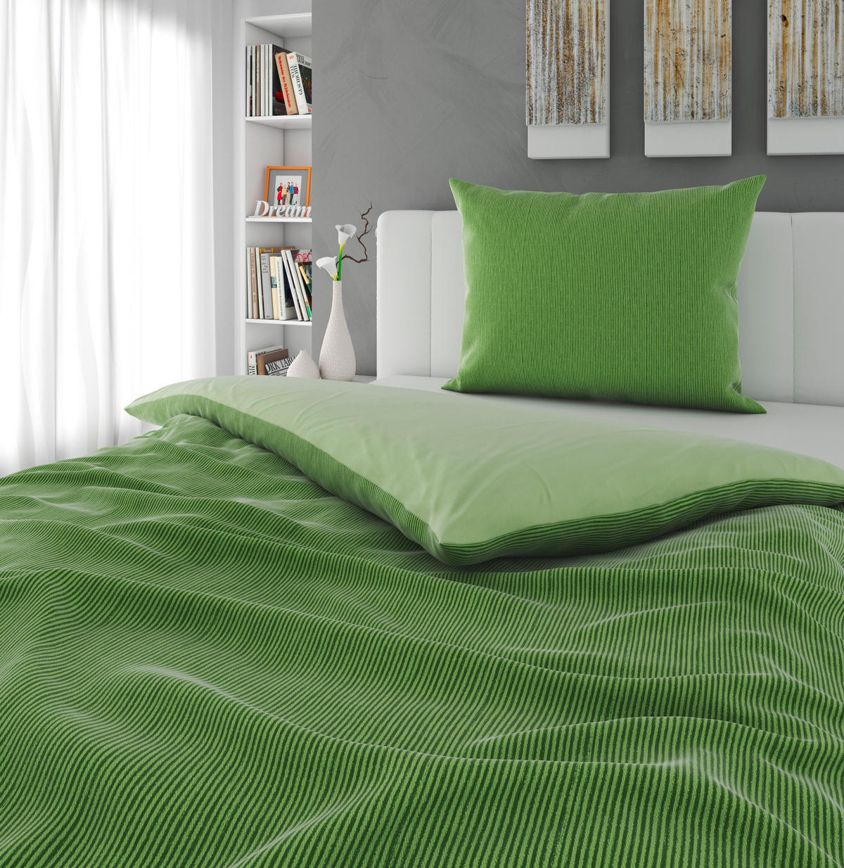 BETTWÄSCHESET Satin 160/210 cm  65 cm/100 cm  - Hellgrün, Textil (160/210cm) - Bio:Vio