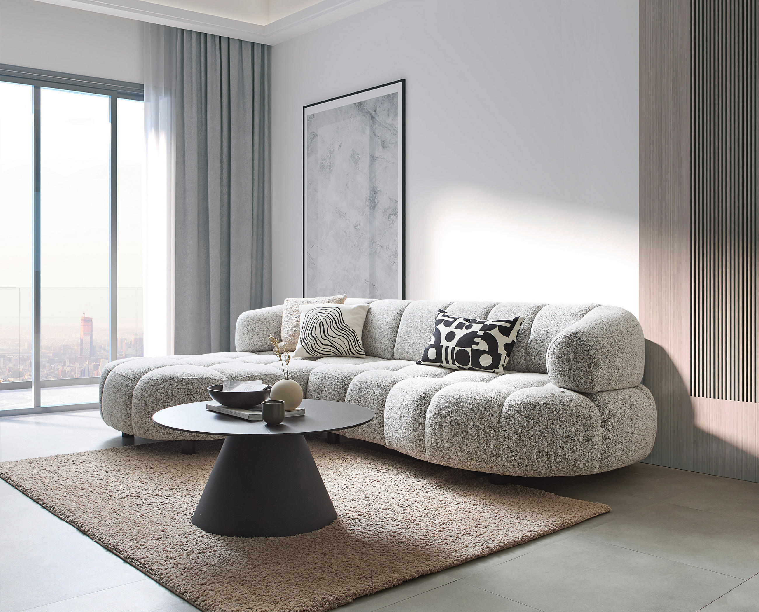 ECKSOFA Greige Webstoff  - Greige/Schwarz, Design, Holz/Textil (183/284cm) - Welnova