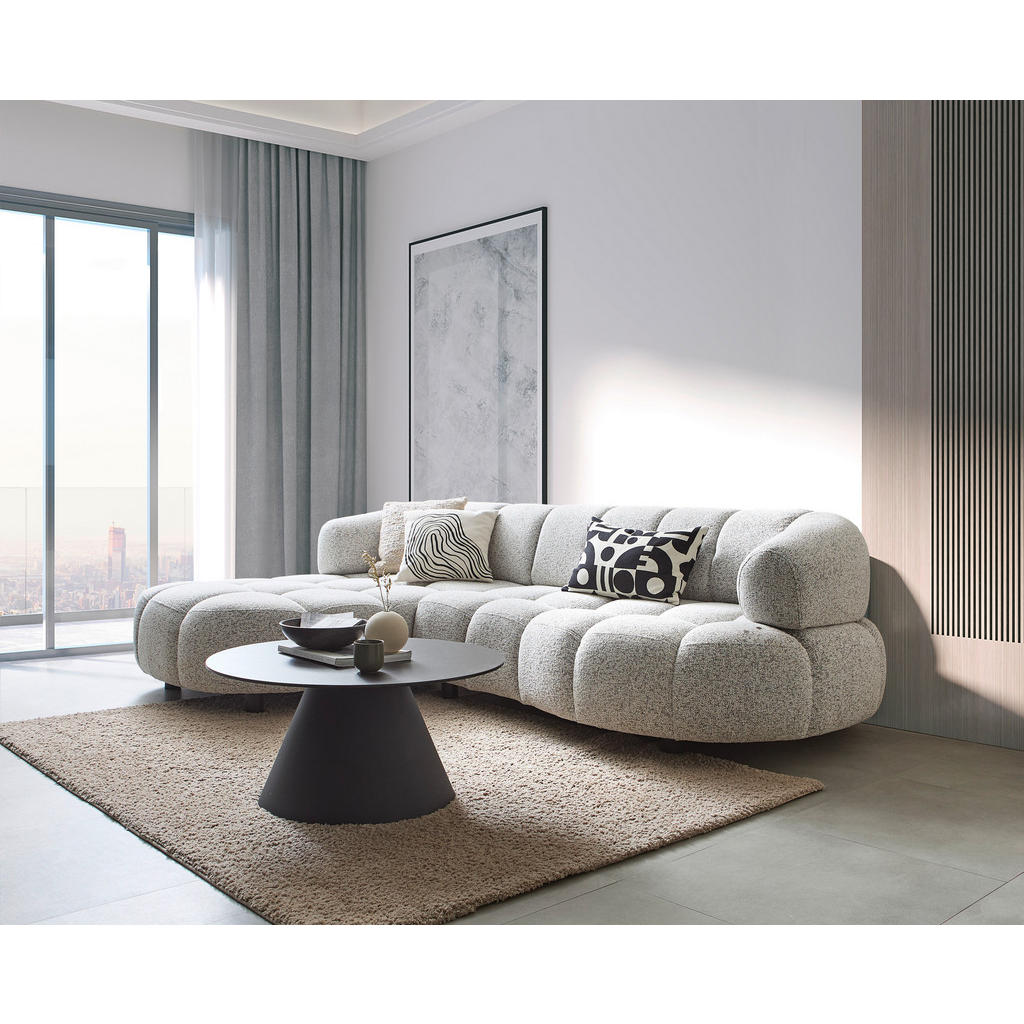 Thumbnail - Welnova Ecksofa, Greige, Textil, Eiche, vollmassiv, 3-Sitzer, Ottomane links, L-Form, 284x183 cm, Made in Europe, FSC Mi...