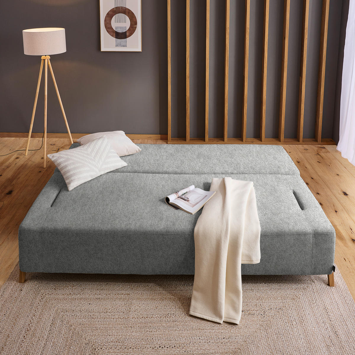 SCHLAFSOFA in Holz, Textil Grau  - Naturfarben/Grau, Design, Holz/Textil (211/88/102cm) - Niels Andersson