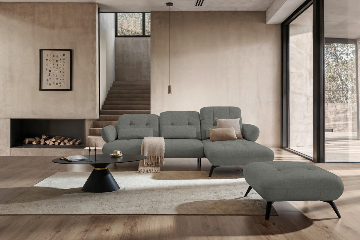 ECKSOFA Chenille Grau  - Schwarz/Grau, Design, Textil/Metall (282/189cm) - Novel
