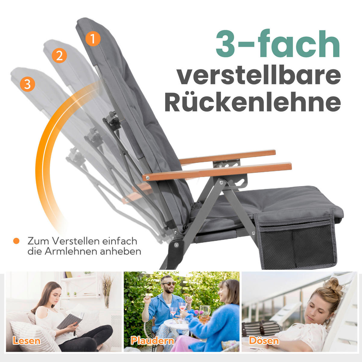 CAMPINGSESSEL-SET - Silberfarben/Grau, Basics, Textil/Metall (54/102/71cm) - Modante