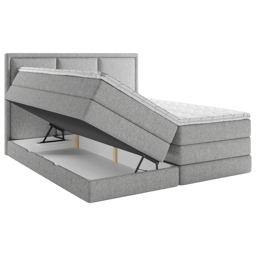 Thumbnail - Mid.you Boxspringbett, Grau, Textil, H3 + H4, 7-Zonen, Höhe ca. 18 cm, 200x200 cm, Bettkasten, gepolstertes Kopfteil, To...