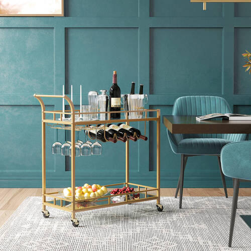 SERVIERWAGEN in Goldfarben  - Goldfarben, Basics, Glas/Metall (86,1/90,2/38,1cm) - Boxxx