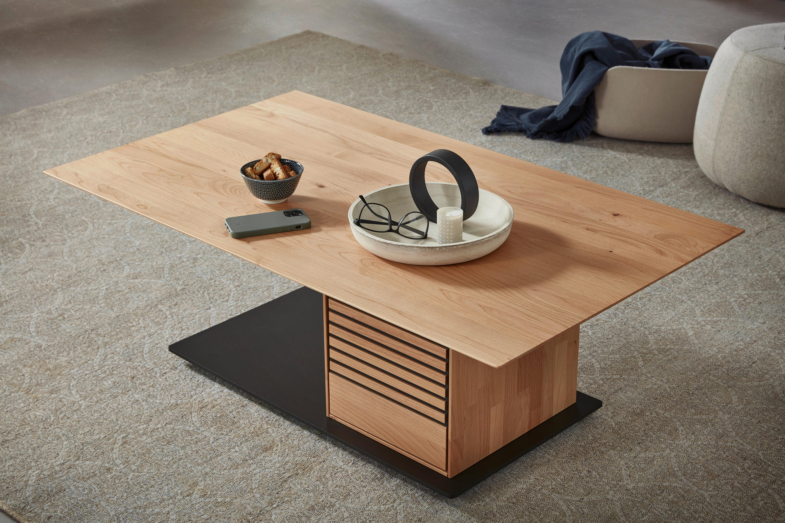 COUCHTISCH in Holz, Metall 120/70/42 cm  - Erlefarben/Schwarz, Natur, Holz/Metall (120/70/42cm) - Valnatura
