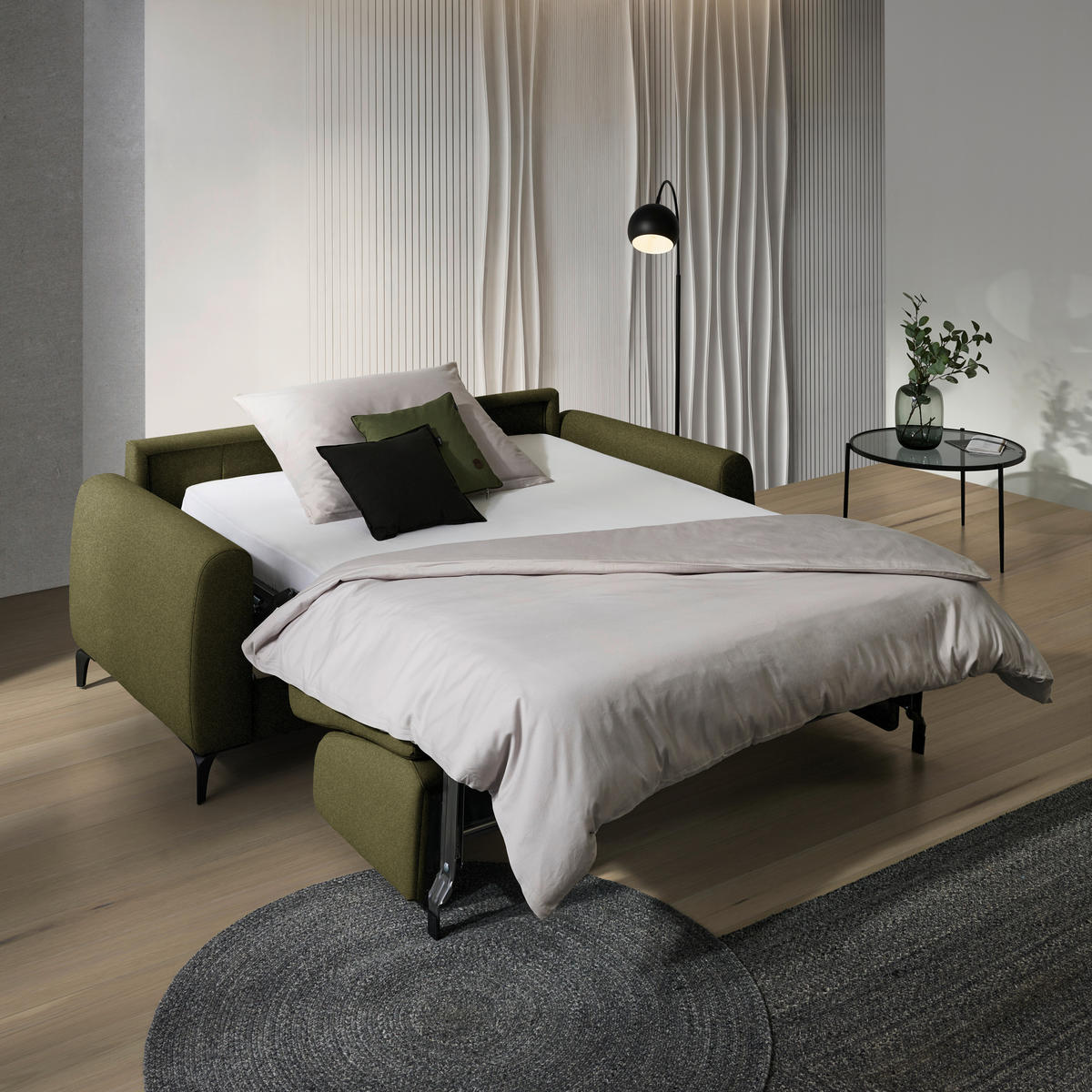 SCHLAFSOFA Flachgewebe Olivgrün  - Schwarz/Olivgrün, Konventionell, Holz/Textil (203/88/102cm) - Novel